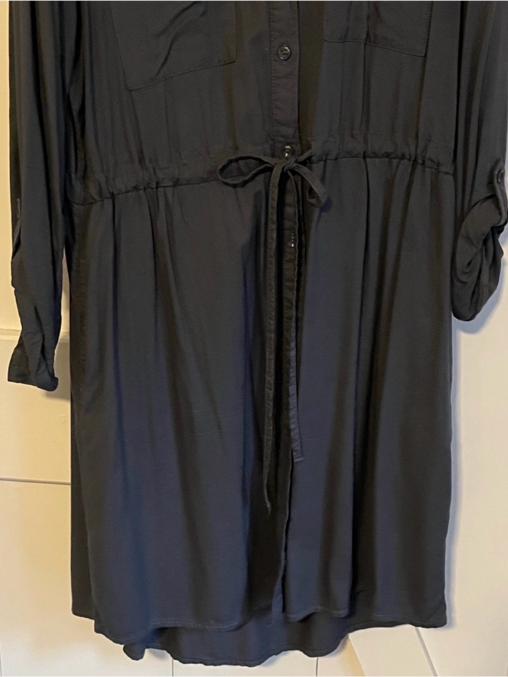 Dark Gray Button-Front Drawstring Dress - Picture 4 of 8